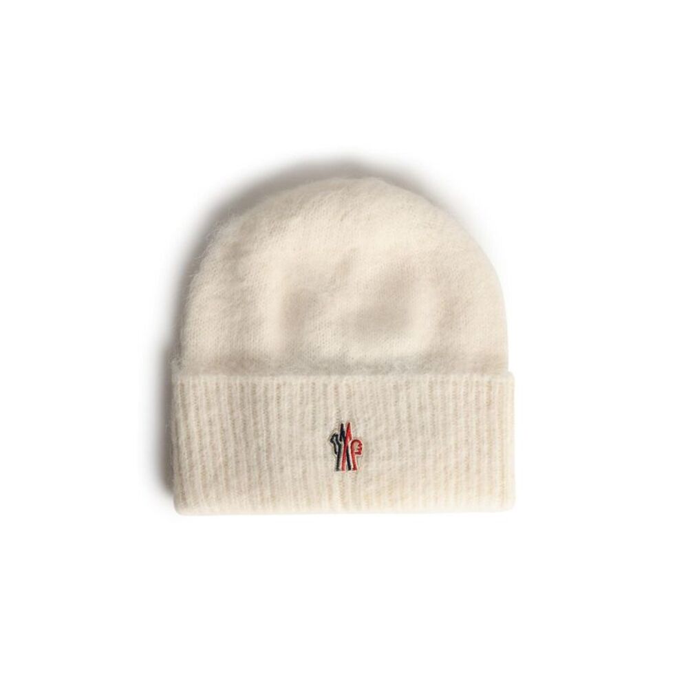 Moncler Grenoble Tricot Beanie In Alpaca And Ivory Wool Women